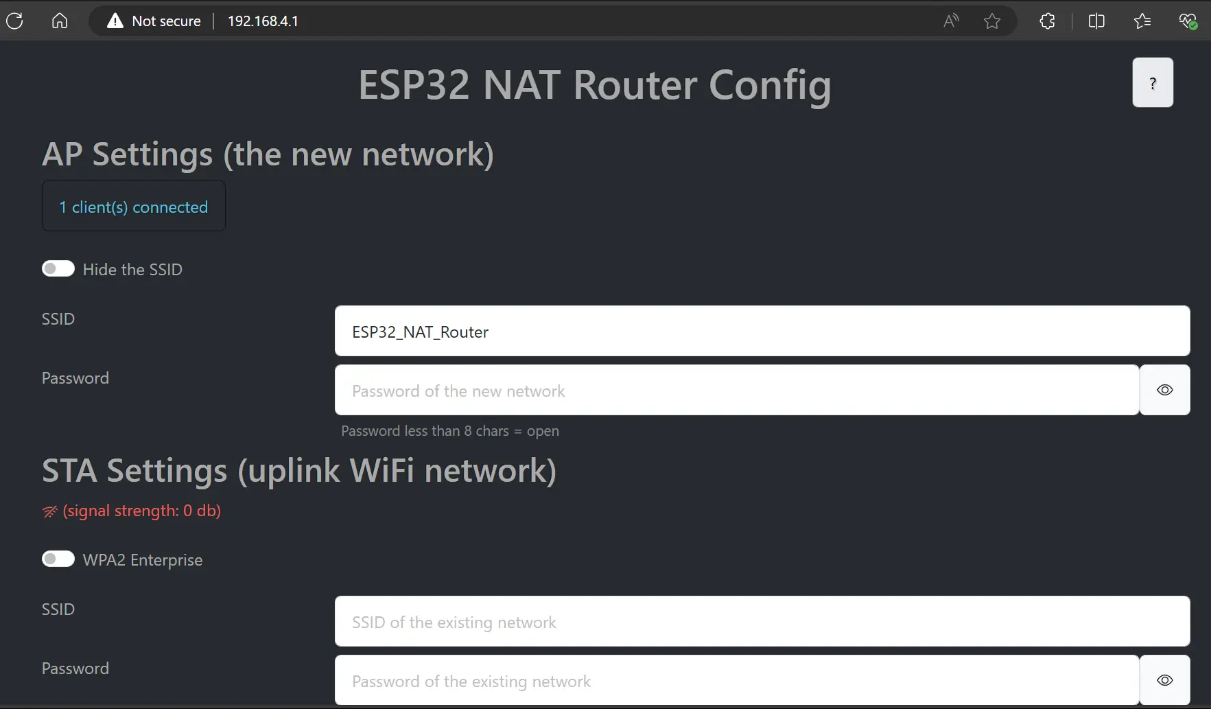 ESP32 Nat Router Config Page